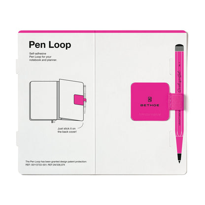 Leuchtturm1917 × Bethge Luminous Edition Pen Loop in neon pink with elastic holder.