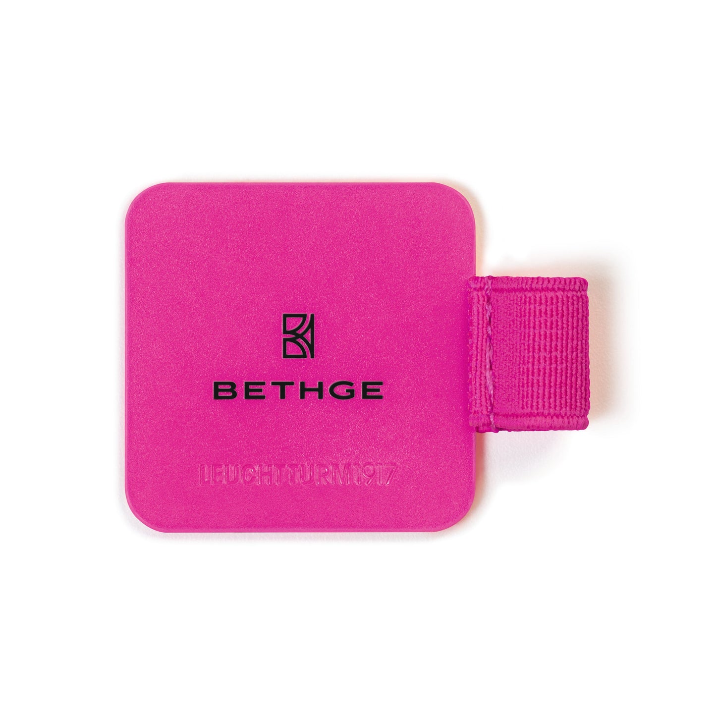 Leuchtturm1917 × Bethge Luminous Edition Pen Loop in neon pink with elastic holder.