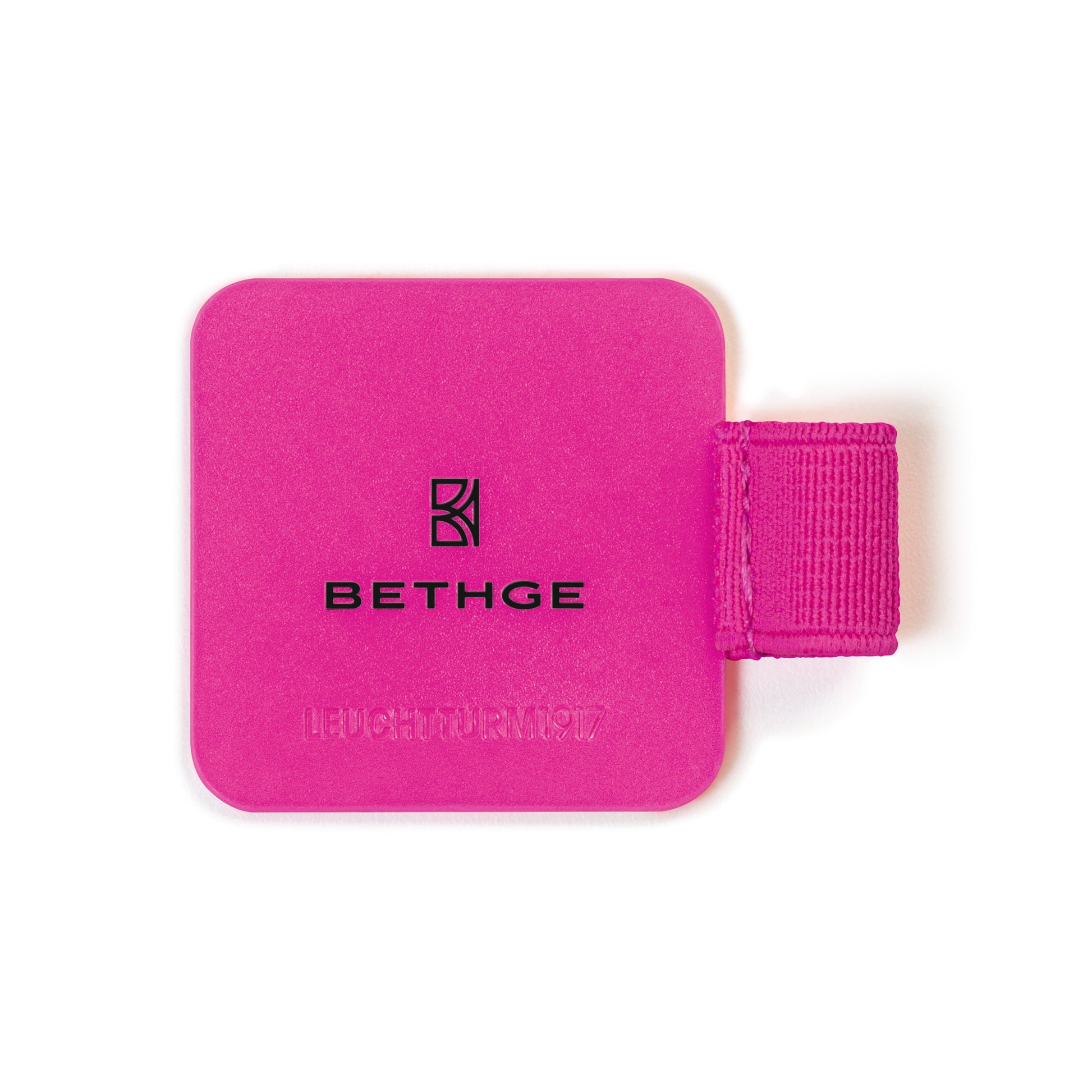 Leuchtturm1917 × Bethge Luminous Edition Pen Loop in neon pink with elastic holder.