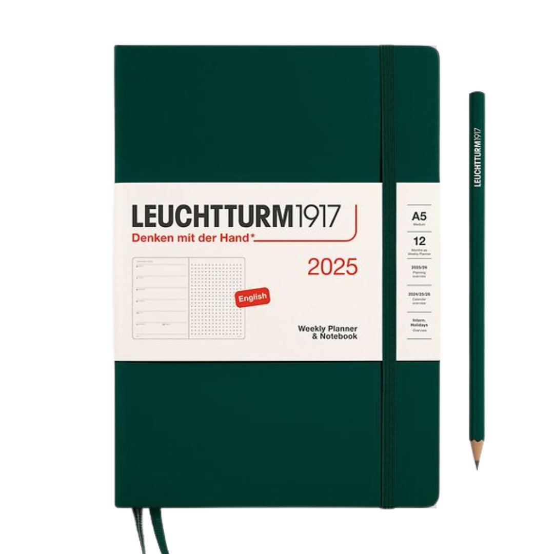 Leuchtturm1917 A5 Medium Hardcover Weekly Planner & Notebook 2025 - Dotted / Forest Green