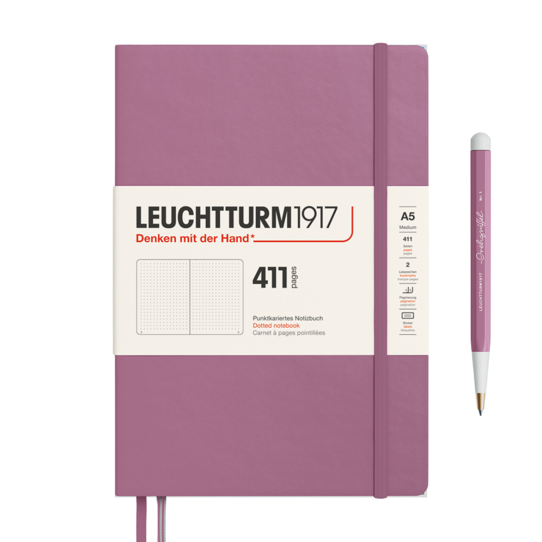 Leuchtturm1917 A5 Medium Hardcover Notebook (Thick, 411 Pages) - Dotted / Dusty Rose