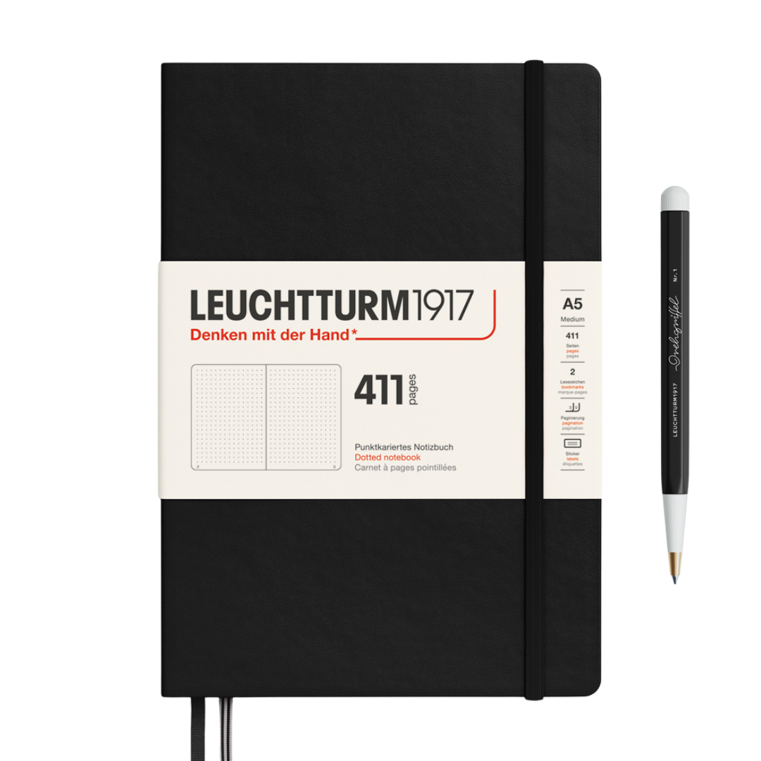 Leuchtturm1917 A5 Medium Hardcover Notebook (Thick, 411 Pages) - Dotted / Black