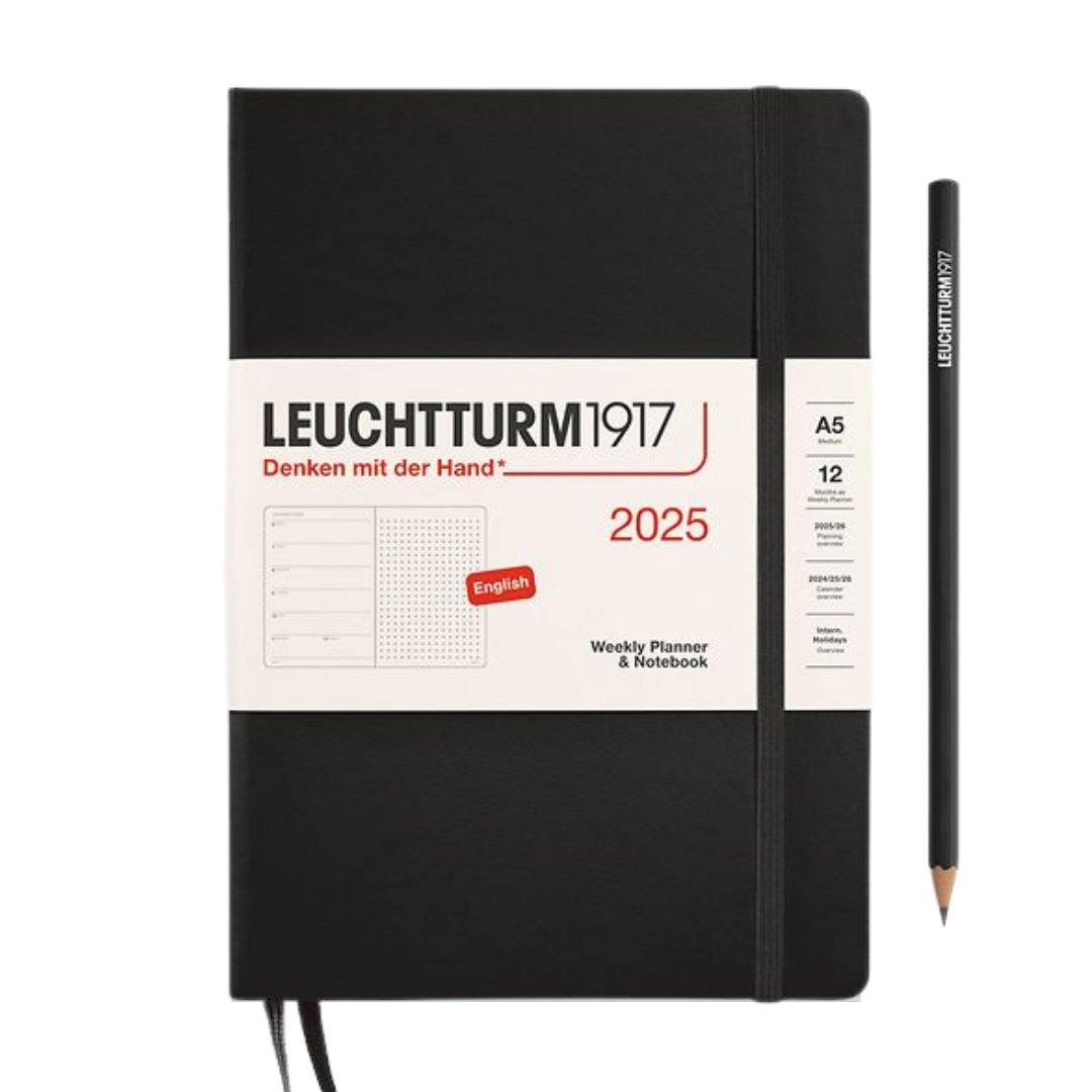 Leuchtturm1917 A5 Medium Hardcover Weekly Planner & Notebook 2025 - Dotted / Black