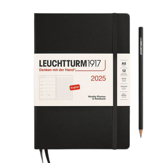 Leuchtturm1917 A5 Medium Hardcover Weekly Planner & Notebook 2025 - Dotted / Black