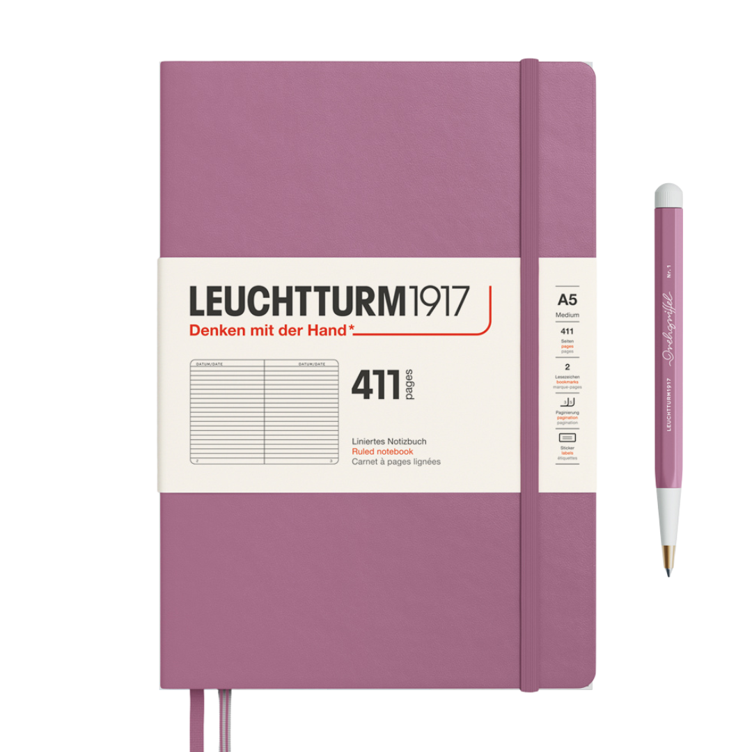 Leuchtturm1917 A5 Medium Hardcover Notebook (Thick, 411 Pages) - Ruled / Dusty Rose