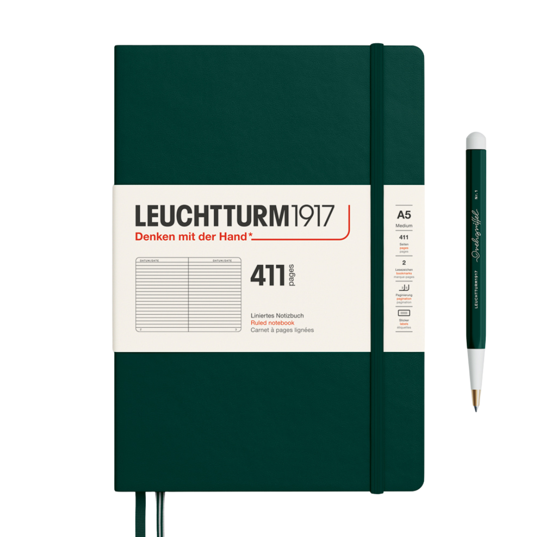 Leuchtturm1917 A5 Medium Hardcover Notebook (Thick, 411 Pages) - Ruled / Forest Green