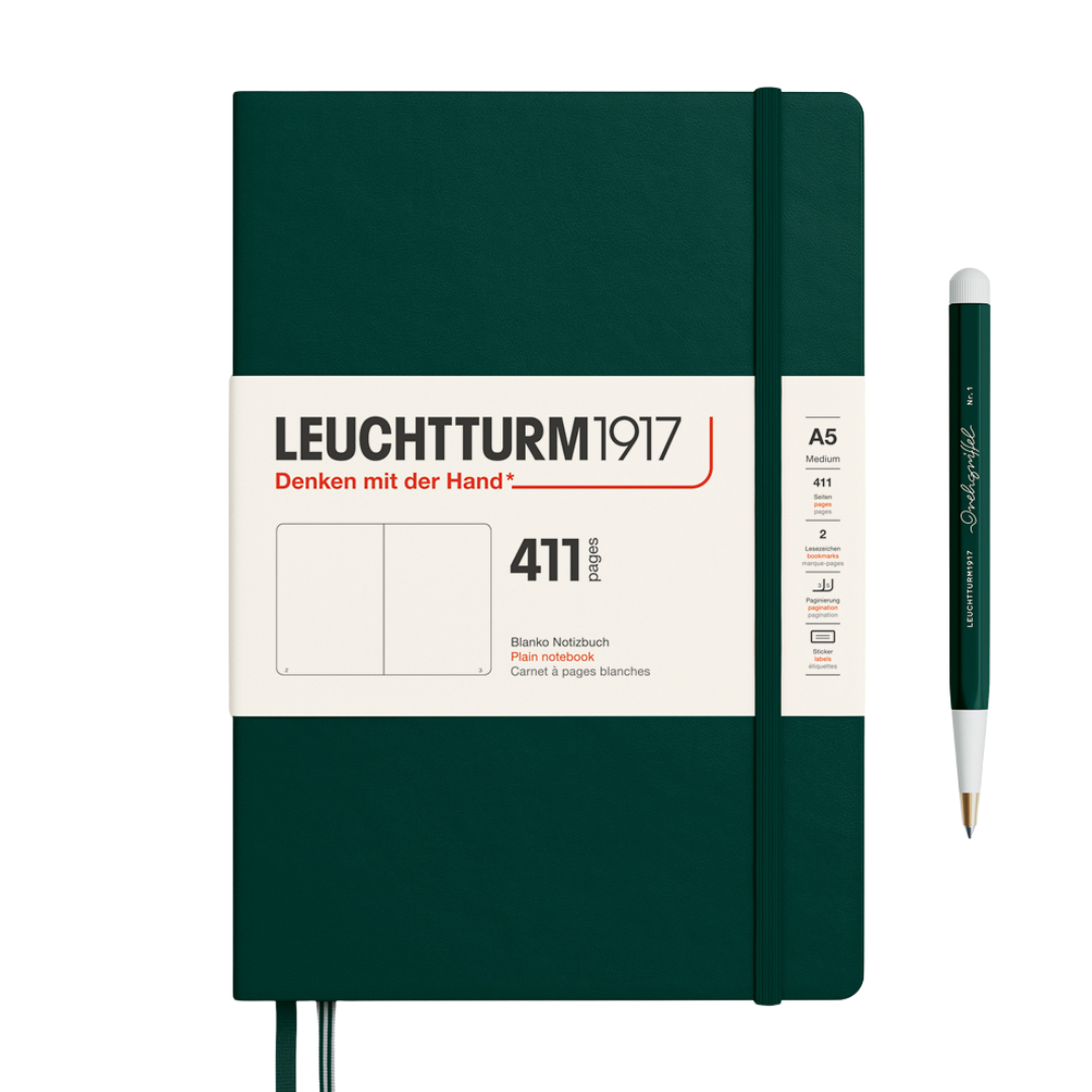 Leuchtturm1917 A5 Medium Hardcover Notebook (Thick, 411 Pages) - Plain / Forest Green