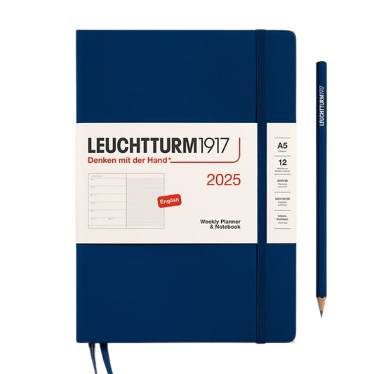 Leuchtturm1917 A5 Medium Hardcover Weekly Planner & Notebook 2025 - Navy