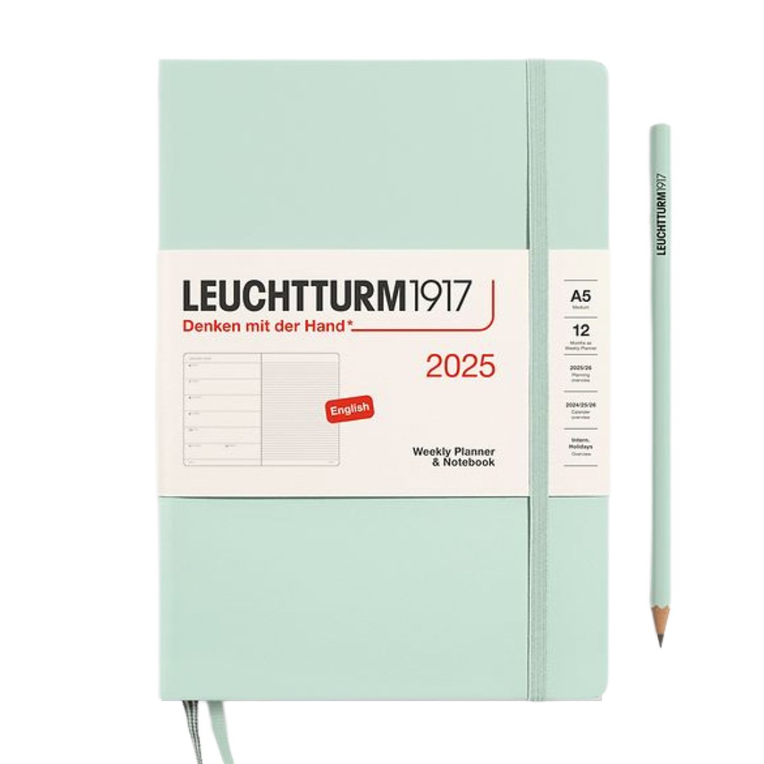 Leuchtturm1917 A5 Medium Hardcover Weekly Planner & Notebook 2025 - Mint Green