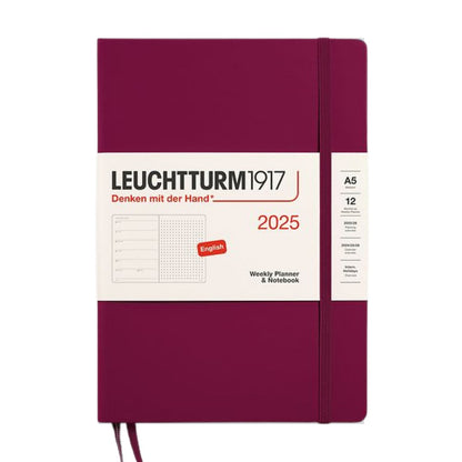 Leuchtturm1917 A5 Medium Hardcover Weekly Planner & Notebook 2025 - Dotted / Port Red