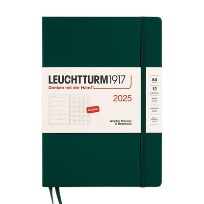 Leuchtturm1917 A5 Medium Hardcover Weekly Planner & Notebook 2025 - Dotted / Forest Green