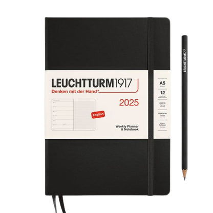 Leuchtturm1917 A5 Medium Hardcover Weekly Planner & Notebook 2025 - Black