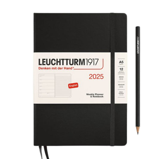 Leuchtturm1917 A5 Medium Hardcover Weekly Planner & Notebook 2025 - Black