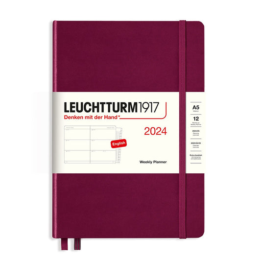Leuchtturm1917 Weekly Planner Medium A5 2024 With Booklet, Port Red