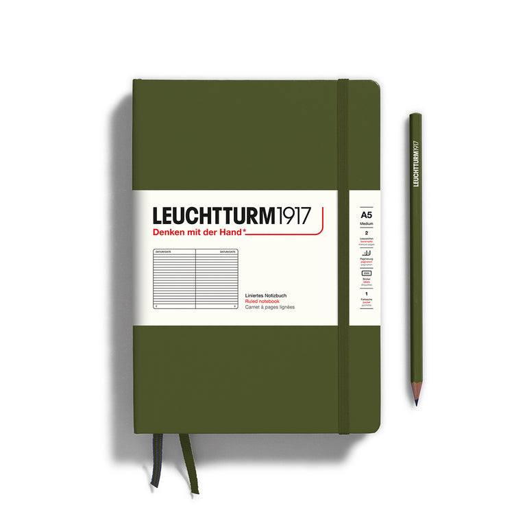 Leuchtturm1917 精装 A5 中型笔记本军队 - 直纹