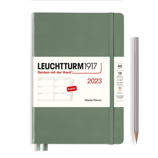 Leuchtturm1917 Weekly Planner 中号 A5 2023 带小册子，橄榄色